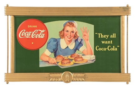 DRINK COCA-COLA "THEY ALL WANT COCA-COLA" FRAMED CARDBOARD POSTER