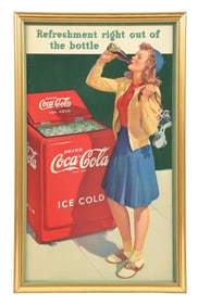 COCA-COLA SIGN W/ WOMAN AND COOLER GRAPHIC
