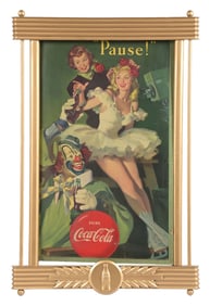 PAUSE COCA-COLA SIGN W/ CLOWN GRAPHIC