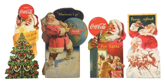 COLLECTION OF 4 CHRISTMAS COCA-COLA DIE-CUT CARDBOARD SANTAS