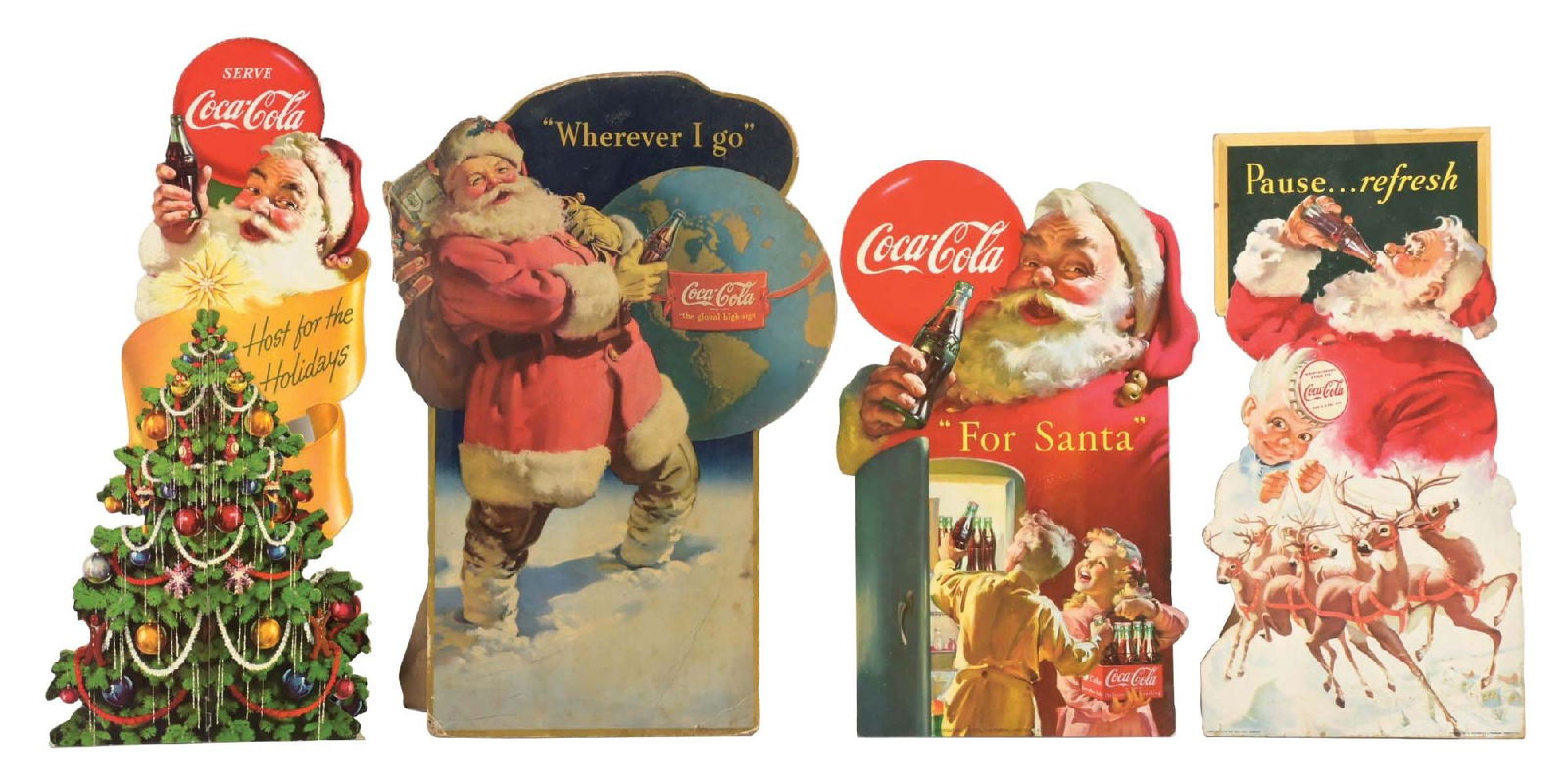 COLLECTION OF 4 CHRISTMAS COCA-COLA DIE-CUT CARDBOARD SANTAS (1 of 2)
