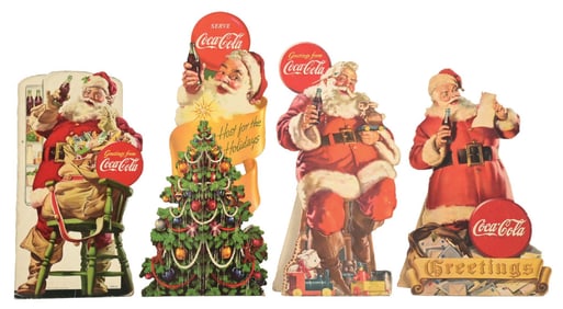COLLECTION OF 4 CHRISTMAS COCA-COLA DIE-CUT CARDBOARD SANTAS
