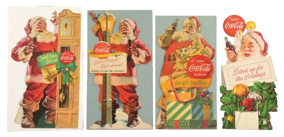 COLLECTION OF 4 CHRISTMAS COCA-COLA DIE-CUT CARDBOARD SANTAS