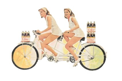 COCA-COLA WOMEN ON TANDEM BICYCLE SIGN
