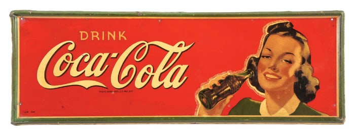 DRINK COCA-COLA TIN SIGN W/ WOMAN GRAPHIC