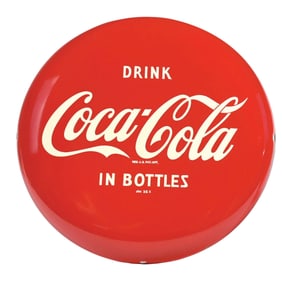 DRINK COCA-COLA IN BOTTLES BUTTON SIGN.