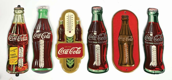 COLLECTION OF 6 COCA-COLA TIN THERMOMETERS