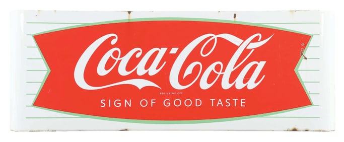 PORCELAIN COCA-COLA SLED SIGN W/ FISHTAIL GRAPHIC