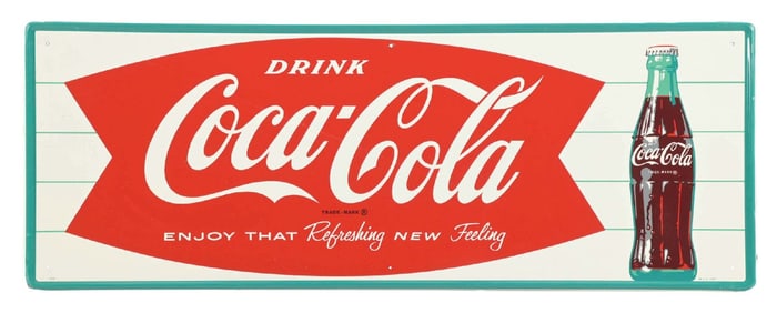 TIN COCA-COLA FISHTAIL SIGN