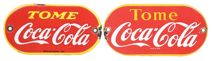 COLLECTION OF 2 PORCELAIN COCA-COLA PALM PRESS SIGNS