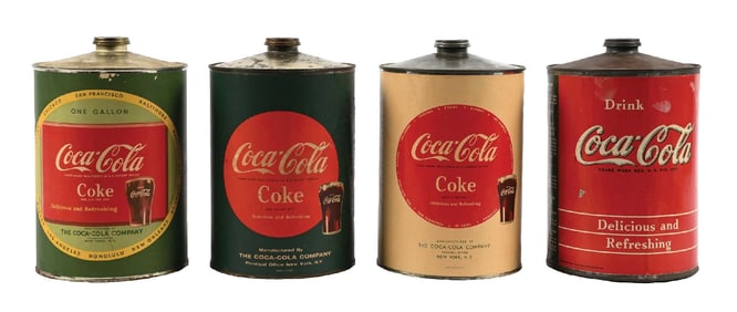 COLLECTION OF 4 COCA-COLA 1-GALLON SYRUP CANS