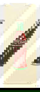 COCA-COLA BOTTLE PILASTER SIGN: SST. Maker marked "AM 3-47". This c. 1947 single-sided tin pilaster sign from Coca-Cola features the iconic contour bottle graphic. CONDITION: The field of the sign shows a few light paint chips in th