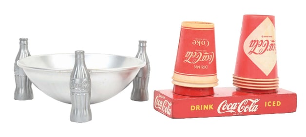 COLLECTION OF 2 COCA-COLA CUP DISPLAY AND PRETZEL BOWL