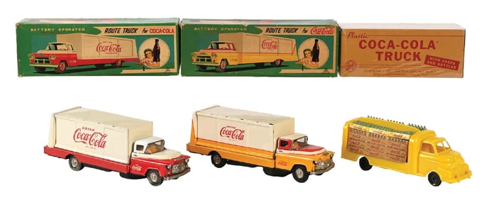 COLLECTION OF 3 COCA-COLA TOY TRUCKS WITH BOXES