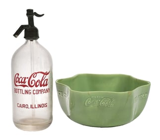 COLLECTION OF 2 COCA-COLA SELTZER BOTTLE & VERNONWARE BOWL