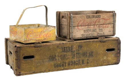 COLLECTION OF 3 COCA-COLA CRATES & STADIUM CARRIER