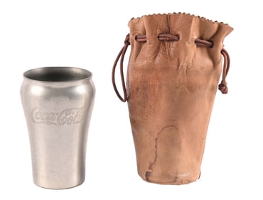 COCA-COLA PEWTER FLARE GLASS W/ LEATHER POUCH