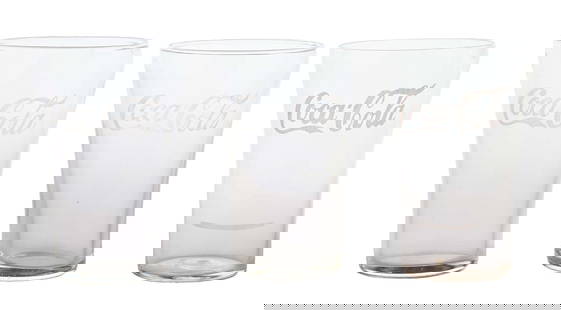 COLLECTION OF 3: DRINK COCA-COLA FLARE GLASSES.: A nice collection of three c. 1920s modified flare glasses featuring the iconic Coca-Cola logo. These glasses are known as "modified" flare glasses because they flare back inward near the top, unlike