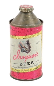 IROQUOIS INDIAN HEAD BEER CONE TOP BEER CAN WITH INDIAN CHILDREN GRAPHIC