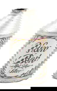 VAN BEK LIGHT LAGER BEER CROWNTAINER CONE TOP BEER CAN: The Miami Valley Brewing Co - Dayton, OH. CONDITION: Solid example that is a harder to find crowntainer. Has some scuffing, light scratching and slight slight fade to paint. More significant scuff on