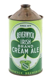 BEVERWYCK IRISH BRAND CREAM ALE QUART CONE TOP BEER CAN