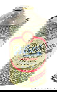 PILSER'S EXTRA DRY PILSENER BEER CONE TOP BEER CAN: Metropolis Brewery Inc. - New York, NY. CONDITION: Solid example Pilser's Original Extra Dry Pilsener Beer quart cone top. Nice metallic gold with some overall wear and haze. Scuffing on the front in