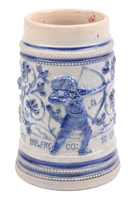 CHEROKEE BREWERY CO COBALT BLUE STONEWARE RAISED BEER STEIN