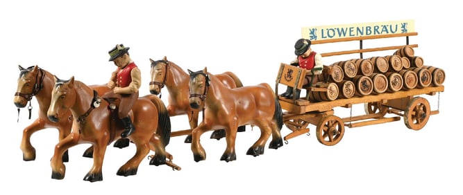 LOWENBRAU HORSE-DRAWN BEER BARREL WAGON DISPLAY