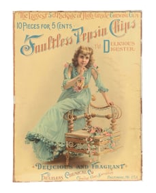 FAULTLESS PEPSIN CHIPS CHEWING GUM SIGN W/ GIRL GRAPHIC