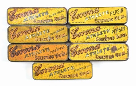 COLLECTION OF 7 CORONA GUM TINS