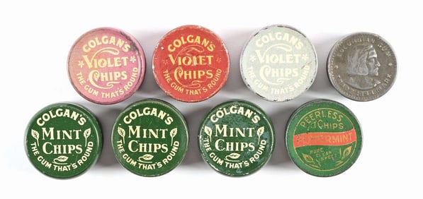 COLLECTION OF 8 COLGAN'S GUM TINS