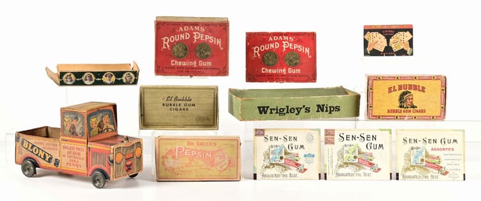 COLLECTION OF 13 CHEWING GUM BOXES & BOX TOPS