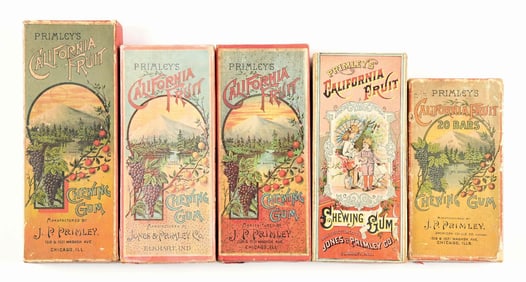 COLLECTION OF 5 PRIMELY'S CHEWING GUM BOXES