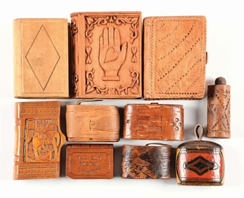 COLLECTION OF 10 SPRUCE GUM BOXES