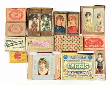 COLLECTION OF 13 CHEWING GUM BOXES & BOX LIDS