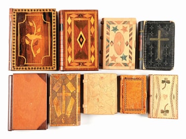 COLLECTION OF 9 SPRUCE GUM BOXES