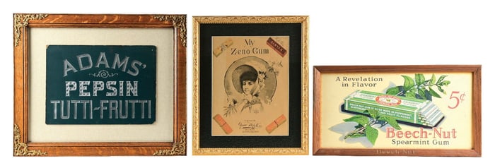 COLLECTION OF 3 CHEWING GUM ADVERTISING SIGNS