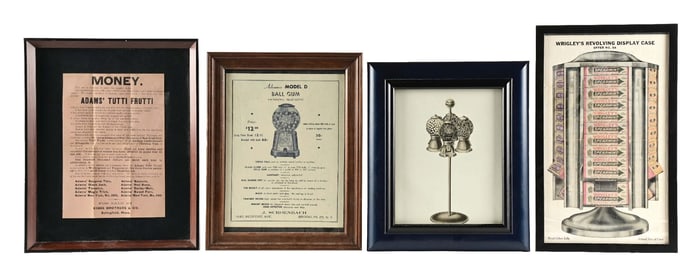 COLLECTION OF 4 FRAMED CHEWING GUM ADVERTISEMENTS