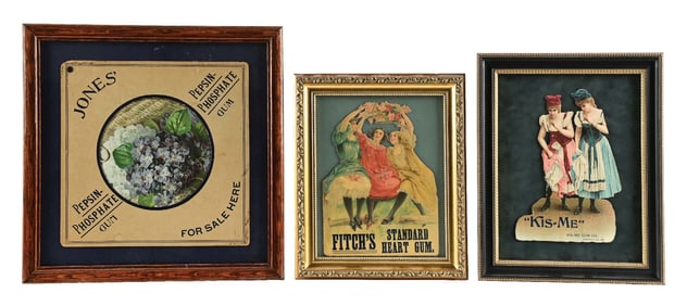 COLLECTION OF 3 JONES, KIS-ME AND FITCHES CHEWING GUM SIGNS