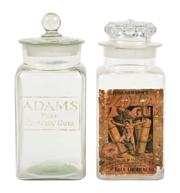 COLLECTION OF 2 GLASS CHEWING GUM DISPLAY JARS