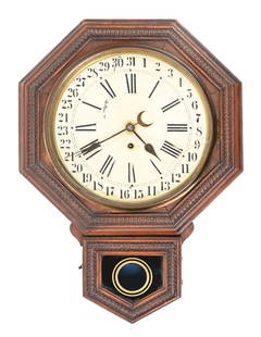 ORIGINAL WRIGLEY'S CHEWING GUM PREMIUM REGULATOR WALL CLOCK: C. 1910. CONDITION: A giveaway premium for purchase of Wrigley's Chewing Gum. This regulator wall clock is in all original condition, with original dial, hands and pendulum. The front glass has a crac
