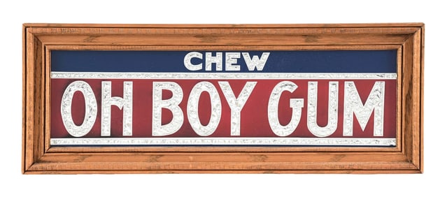 CHEW OH BOY GUM FOIL GLASS SIGN