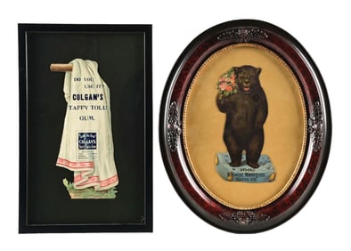 PAIR OF COLGAN'S AND WILDWOOD WINTERGREEN CHEWING GUM SIGNS