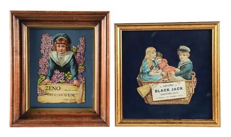 PAIR OF ZENO AND ADAMS BLACK JACK FRAMED CHEWING GUM SIGNS