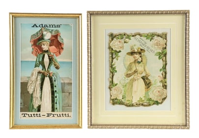 PAIR OF ADAMS AND FITCH'S STANDARD HEART CHEWING GUM SIGNS