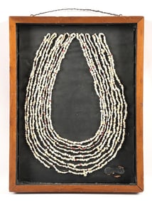 NATIVE AMERICAN SHELL BEAD NECKLACE IN SHADOW BOX