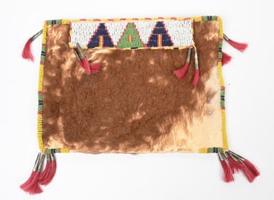PLAINS COWHIDE AND BEADED 2-SIDED SATCHEL