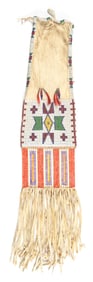 WHITE BEADED AND QUILL BEAD PIPE BAG