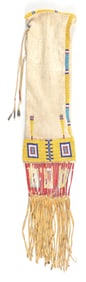 YELLOW BEADED AND QUILL BEAD PIPE BAG