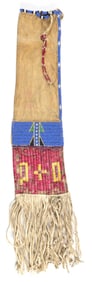 SMALL LAKOTA BEADED AND QUILLED BEAD TOBACCO BAG